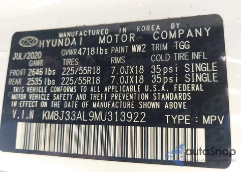 2021 Hyundai Tucson Sel from USA, damaged, VIN KM8J33AL9MU313922